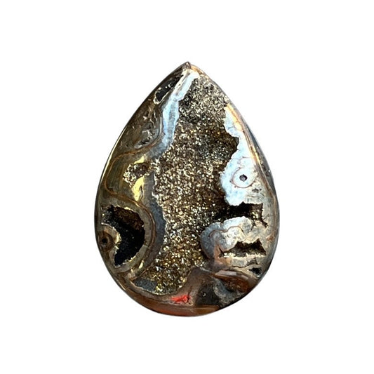 Ammonite pyritisée, AM_P105, taille cabochon, 29x21x6 mm; 5.7g