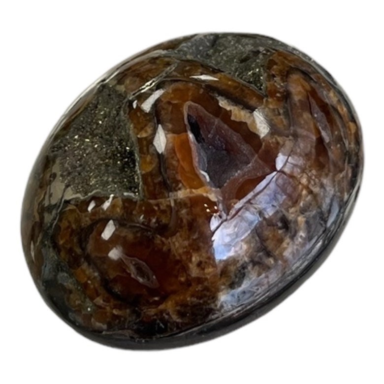 Ammonite pyritisée, AM_P053, taille cabochon, 36x26x14 mm; 17.3g;