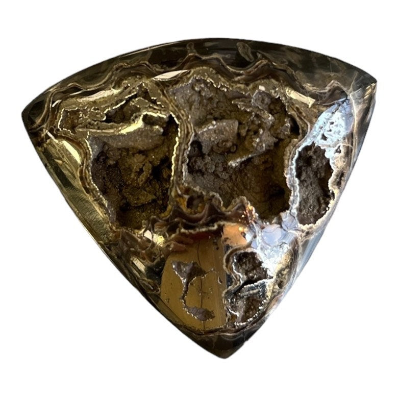 Ammonite pyritisée, AM_P070, taille cabochon, 48x43x9 mm; 19g;