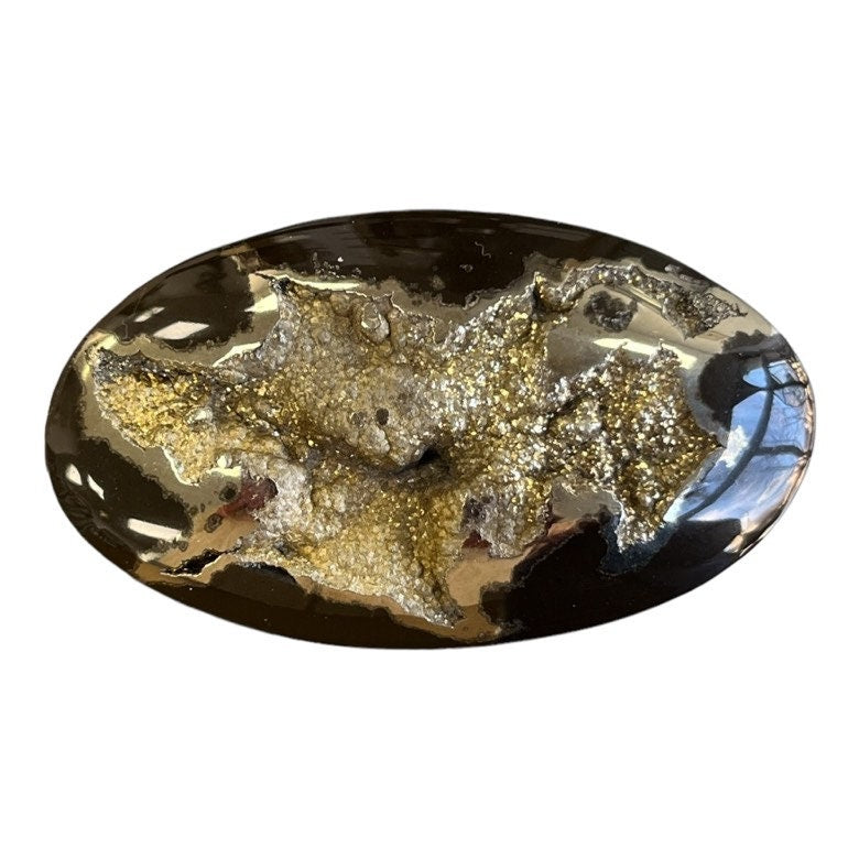 Ammonite pyritisée, AM_P066, taille cabochon, 56x32x8 mm; 23.8g;
