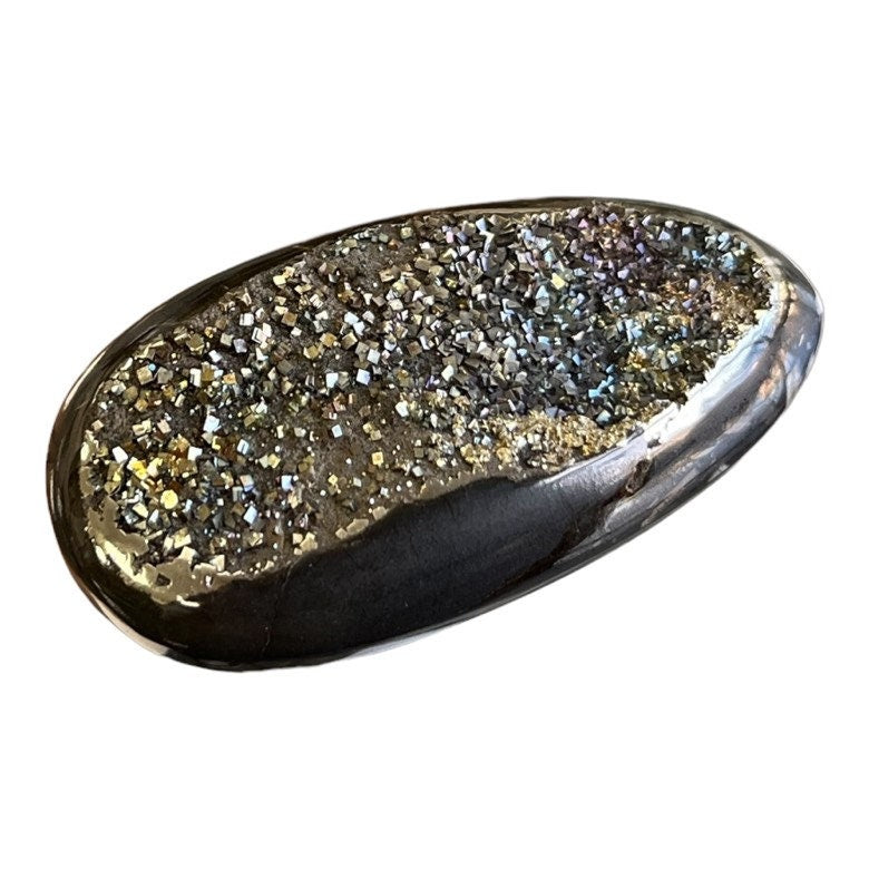 Pyritized ammonite, AM_P071, cabochon size, 50x25x9 mm; 20g;