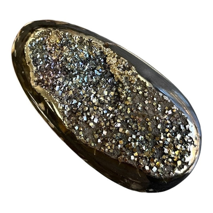 Ammonite pyritisée, AM_P071, taille cabochon, 50x25x9 mm; 20g;