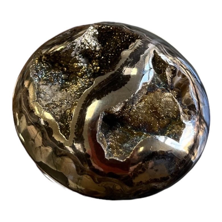 Pyritized ammonite, AM_P057, cabochon size, 48x45x15 mm; 40.4g;