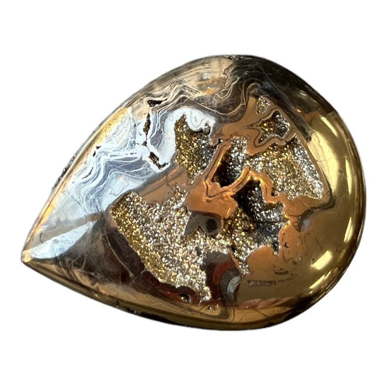 Ammonite pyritisée, AM_P079, taille cabochon, 48x38X7 mm; 23g;