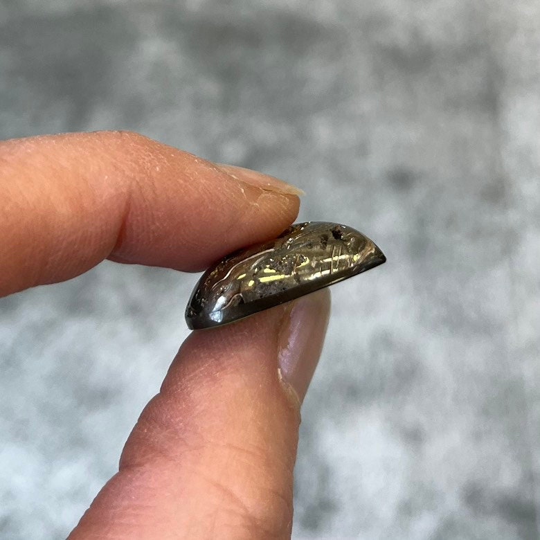 Pyritized ammonite, AM_P112, cabochon size, 24x21x6 mm; 5.6g