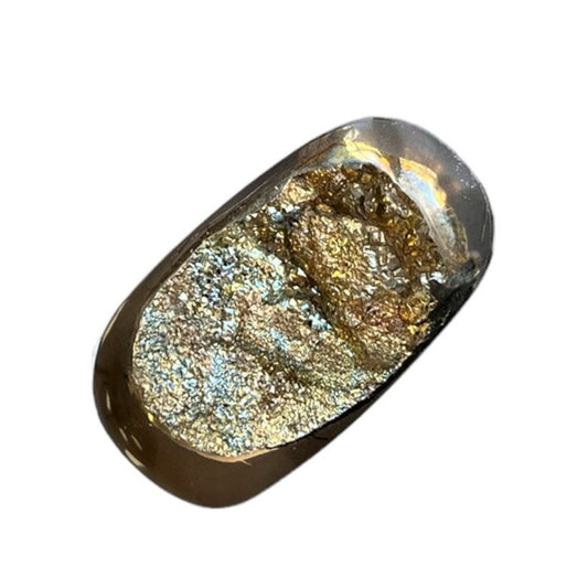 Ammonite pyritisée, AM_P085, taille cabochon, 39x22x8 mm; 12.5g;