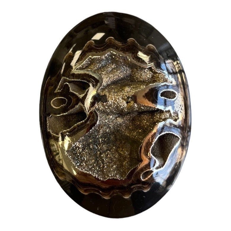 Ammonite pyritisée, AM_P058, taille cabochon, 62x46x10 mm; 41g;