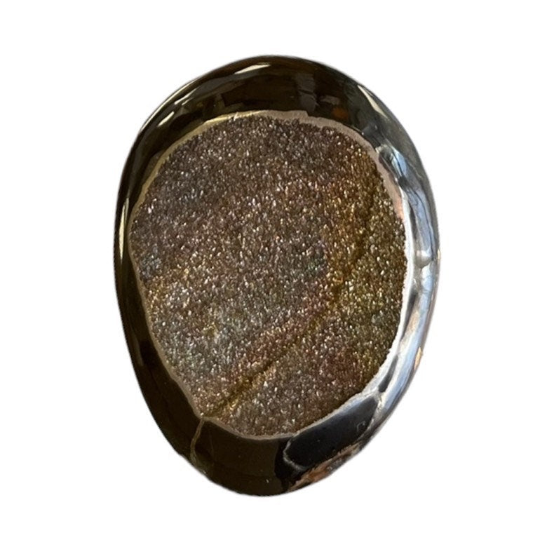 Ammonite pyritisée, AM_P093, taille cabochon, 31x24x7  mm; 9g