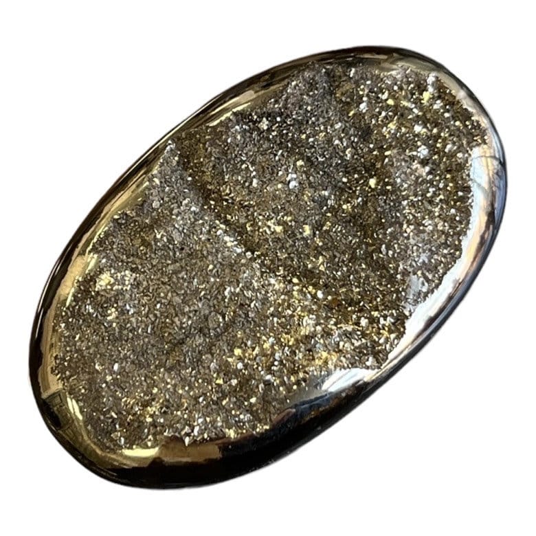 Ammonite pyritisée, AM_P074, taille cabochon, 46x28x8 mm; 18g;