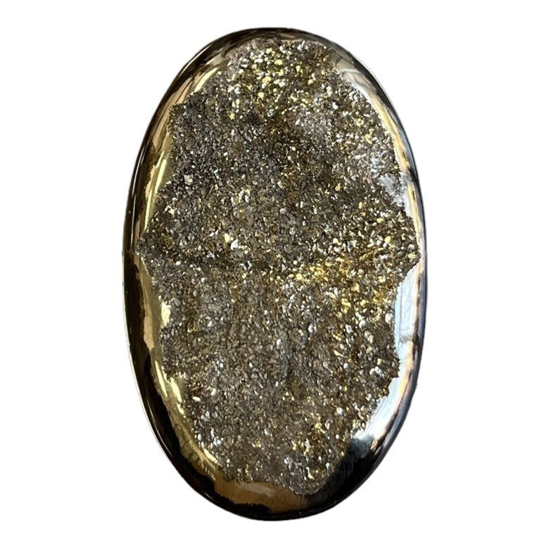 Ammonite pyritisée, AM_P074, taille cabochon, 46x28x8 mm; 18g;