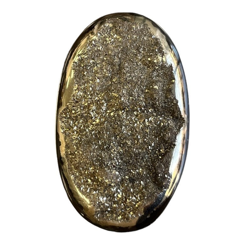 Ammonite pyritisée, AM_P074, taille cabochon, 46x28x8 mm; 18g;