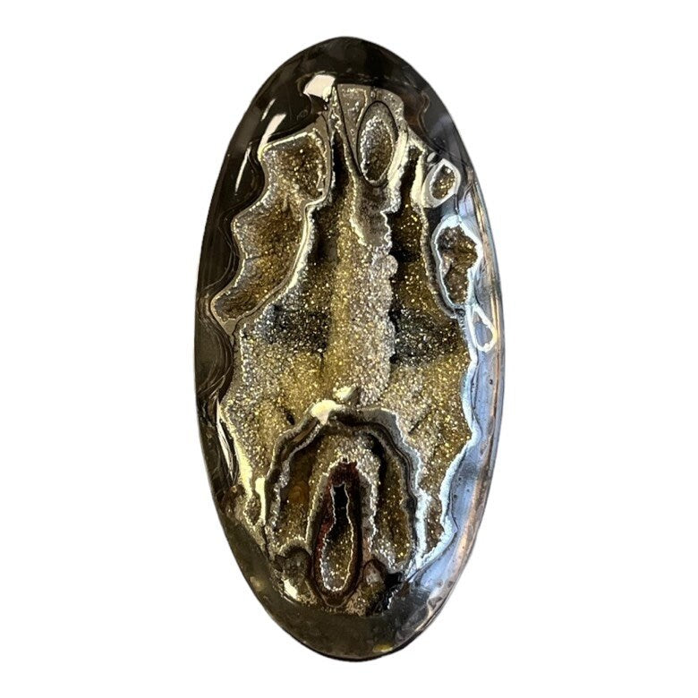 Ammonite pyritisée, AM_P069, taille cabochon, 54x27x7  mm; 13.1g;