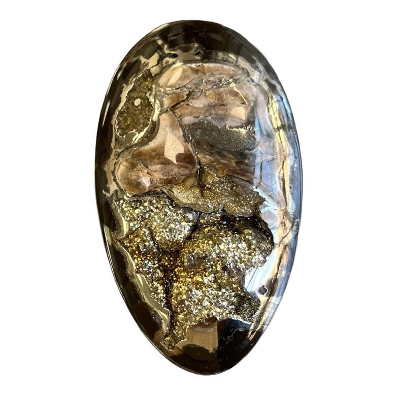 Ammonite pyritisée, AM_P065, taille cabochon, 56 x 32 x11mm; 28.8g;