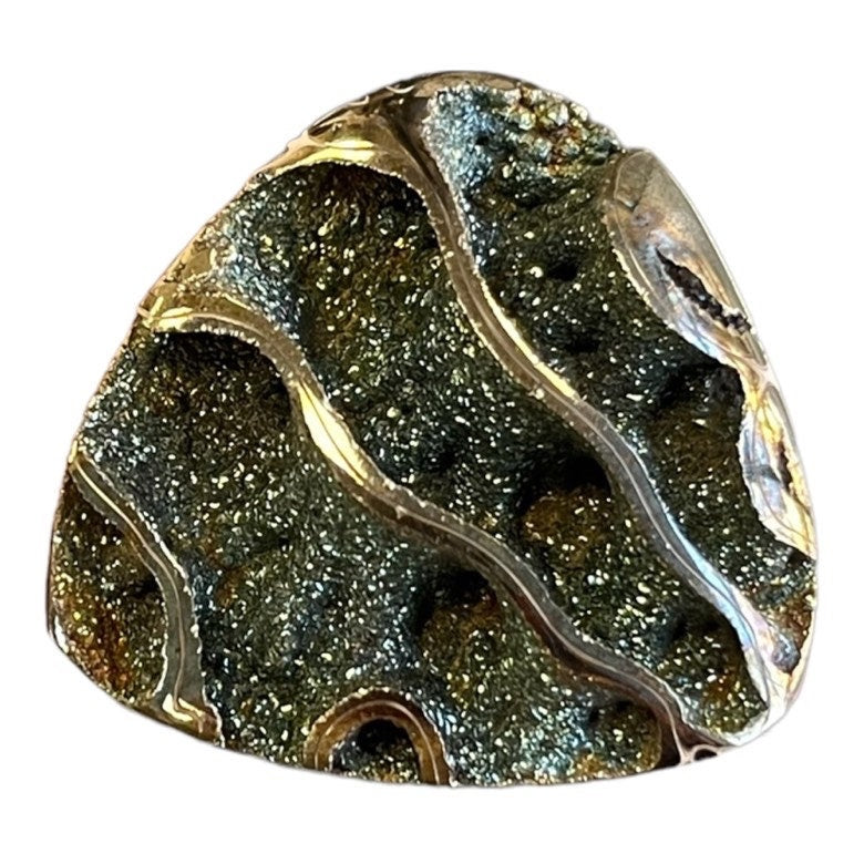 Ammonite pyritisée, AM_P052, taille cabochon, 40x35x10 mm; 13g;