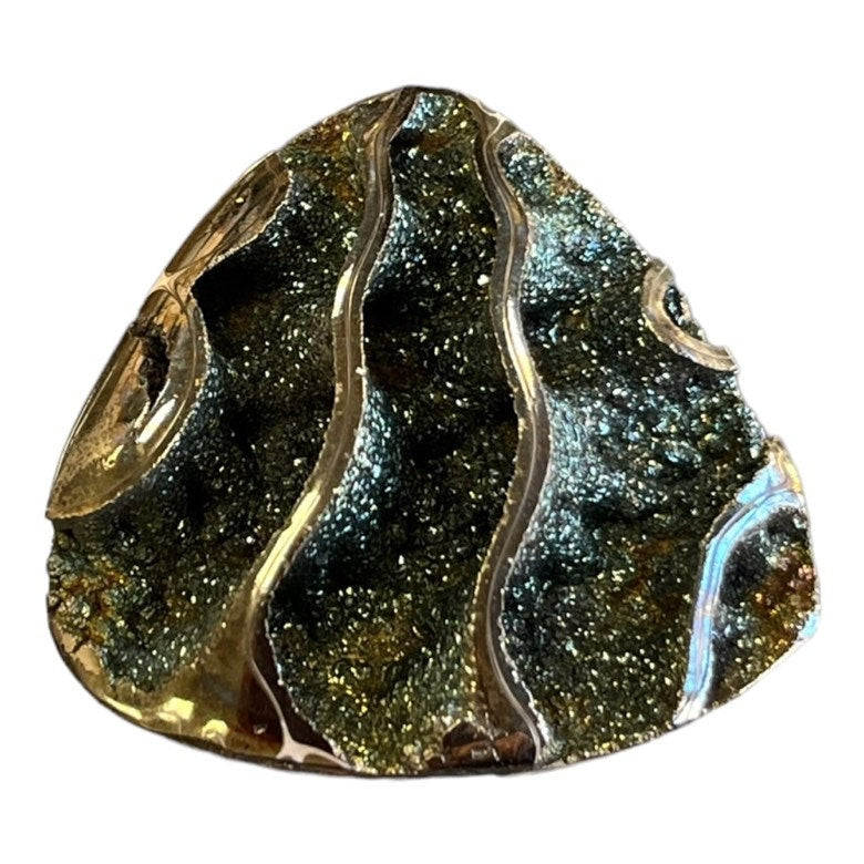 Ammonite pyritisée, AM_P052, taille cabochon, 40x35x10 mm; 13g;