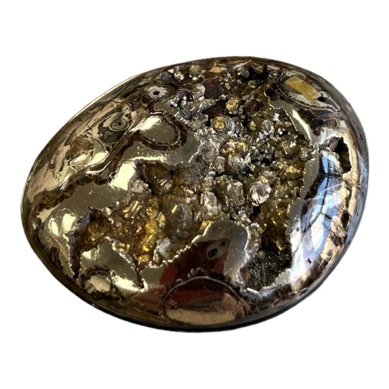 Ammonite pyritisée, AM_P067, taille cabochon, 47x39x11mm; 29.3g;