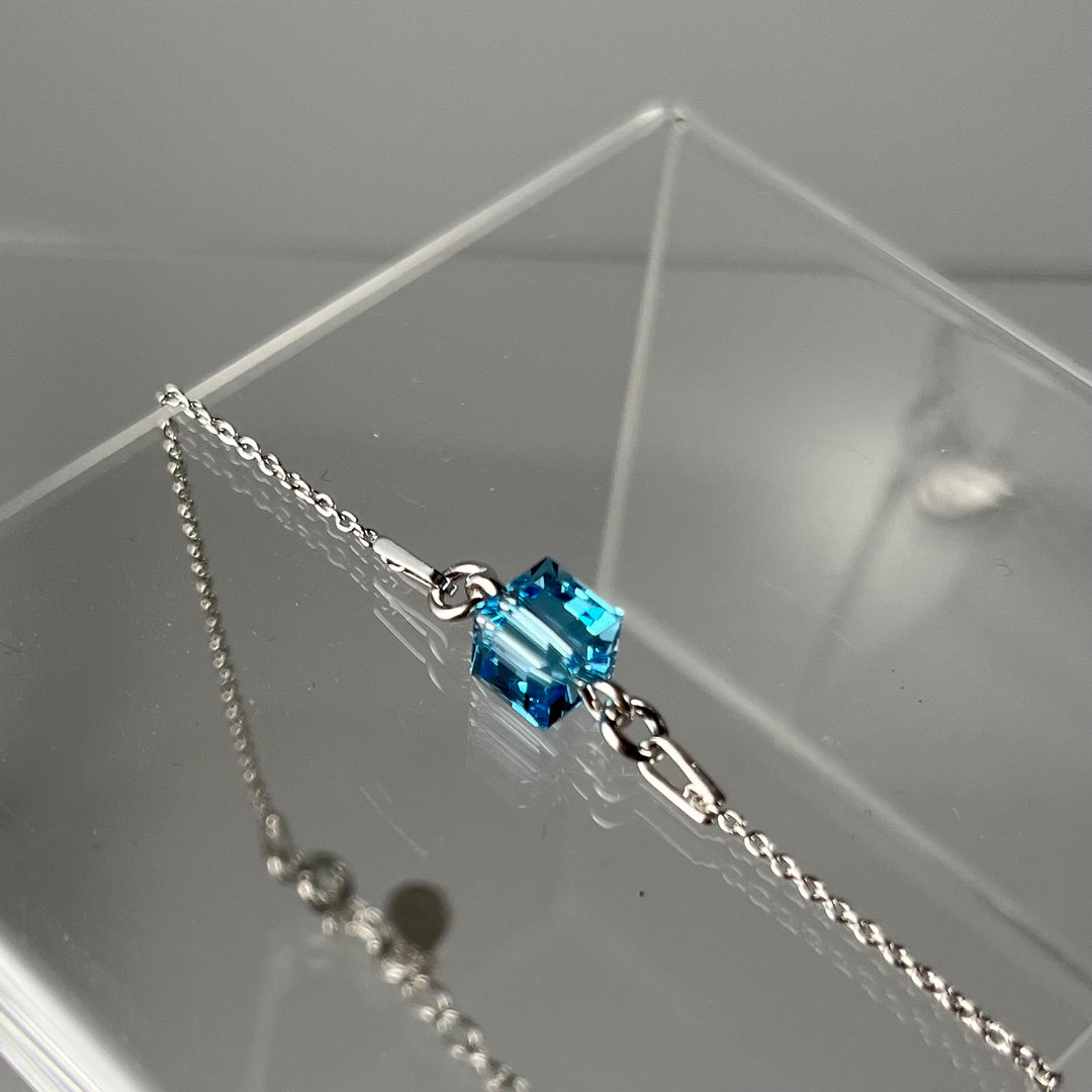 Bracelet with Swarovski crystals, rhodium-plated silver, aquamarine blue, SQUARE