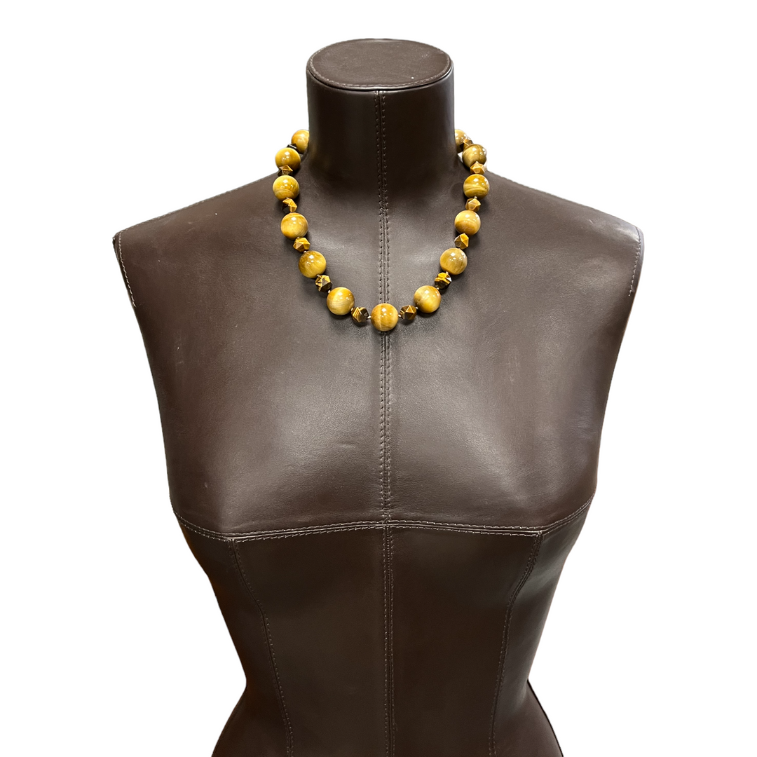 Natural stone knotted necklace (tiger's eye) 46 cm