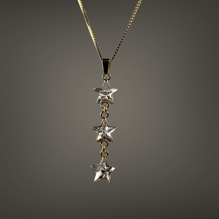 Long necklace with Swarovski crystals, gold-plated silver, crystal, STAR