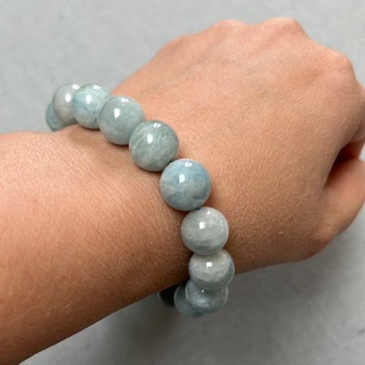 Bracelet AQUAMARINE pierres boules 10 mm