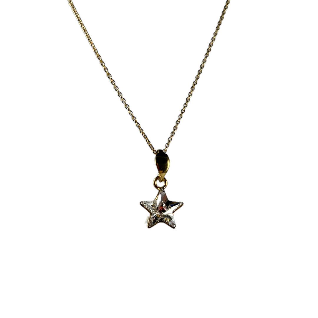 Long necklace with Swarovski crystals, gold-plated silver, crystal, STAR