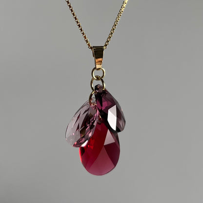Collier avec cristaux Swarovski, argent doré, rouge framboise, FLEUR