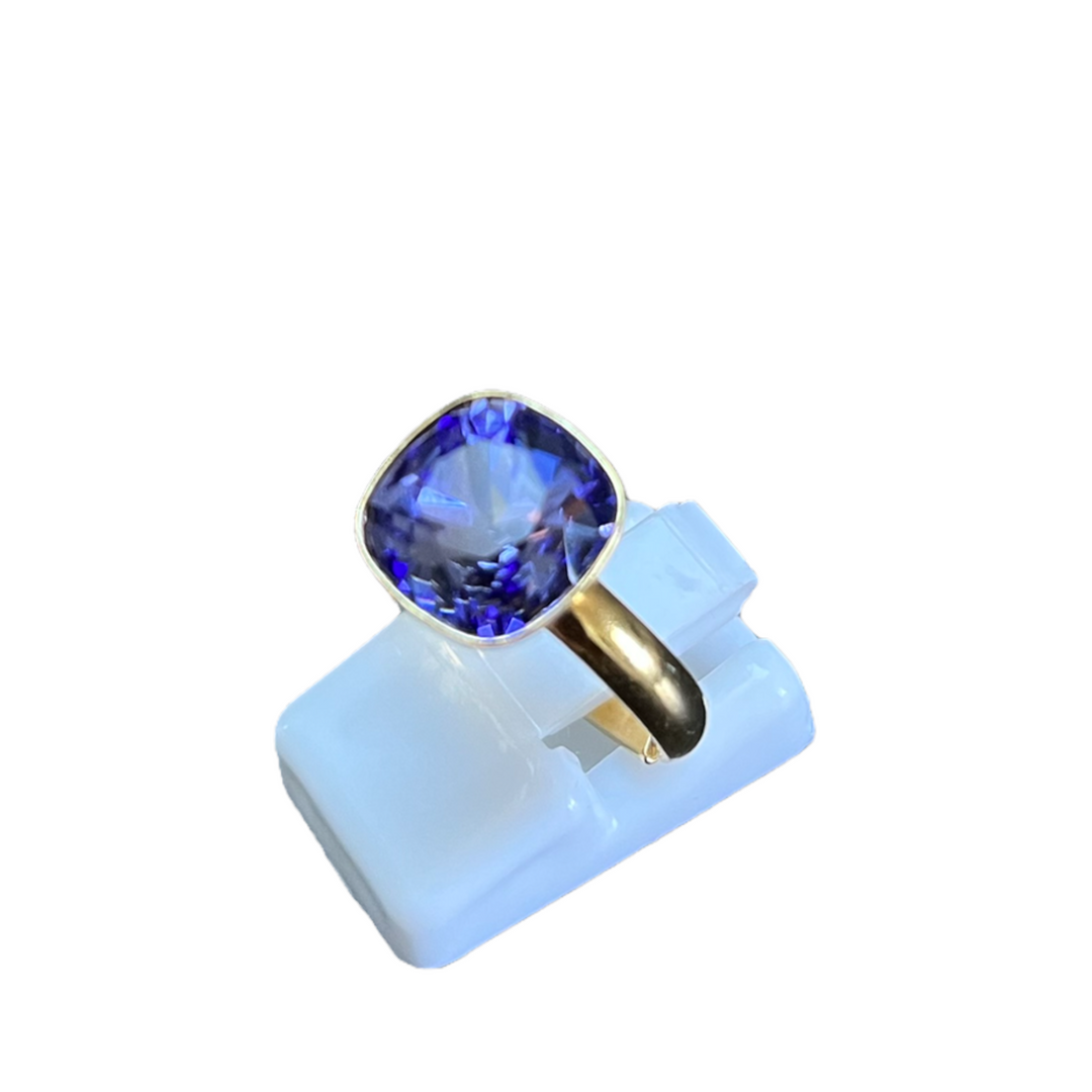 Bague avec cristaux Swarovski, collection KIM, bleu tanzanite, argent doré