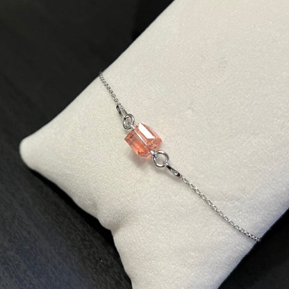 Bracelet with Swarovski crystals, pink peach, rhodium-plated silver, SQUARE