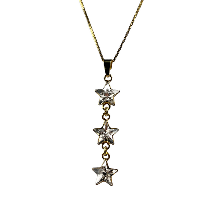 Long necklace with Swarovski crystals, gold-plated silver, crystal, STAR