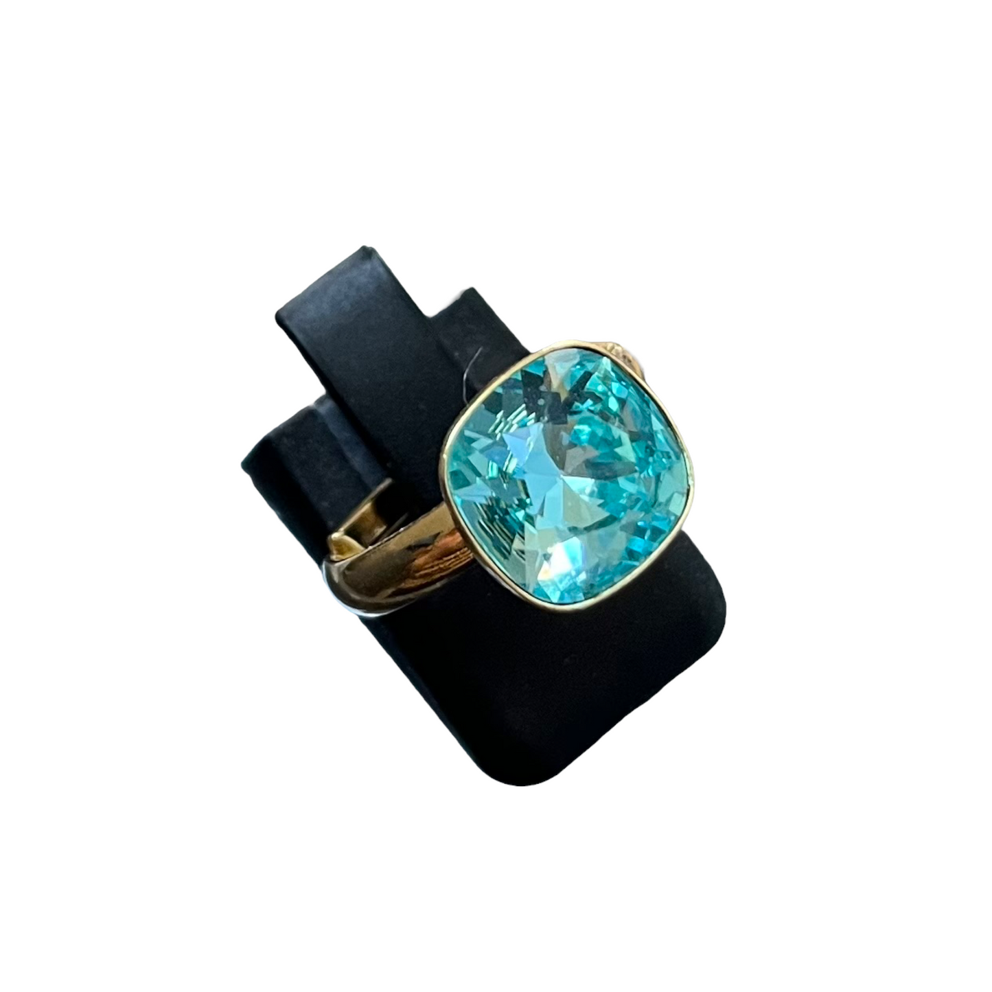 Bague avec cristaux Swarovski, collection KIM, bleu turquoise, argent doré