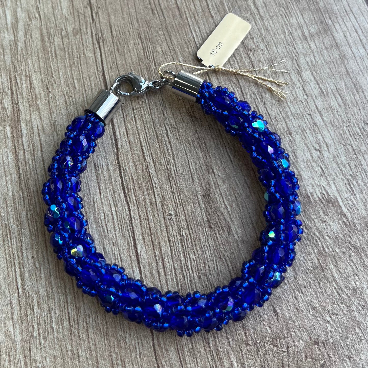Bracelet spirale au crochet en perles Miyuki, cobalt AB, 19 cm