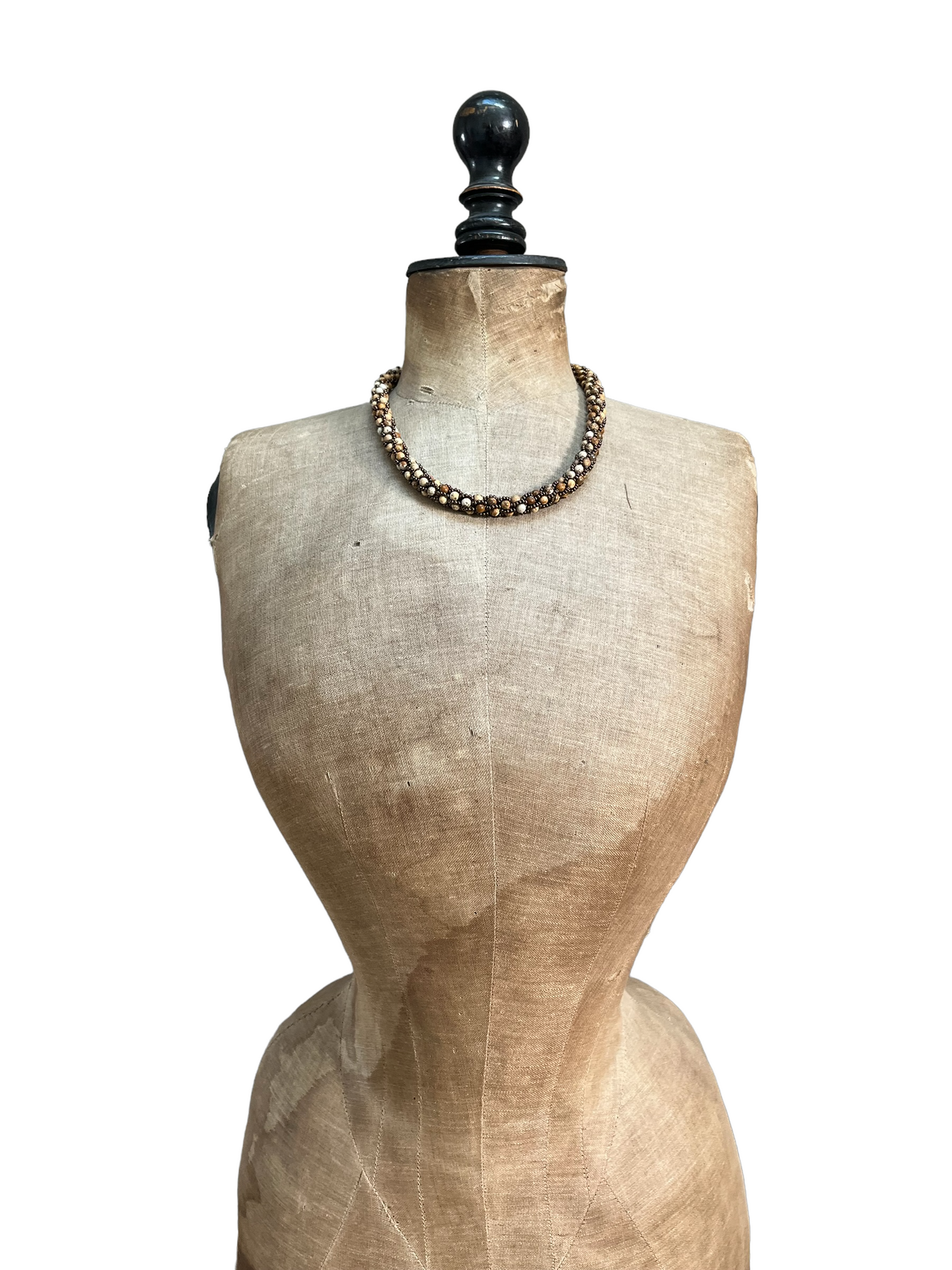 Collier spirale au crochet en perles Miyuki et jaspe paysage, 50 cm