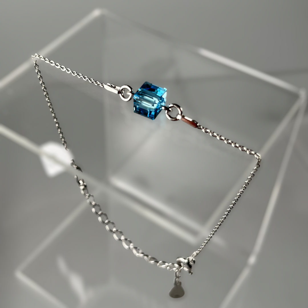 Bracelet with Swarovski crystals, rhodium-plated silver, aquamarine blue, SQUARE