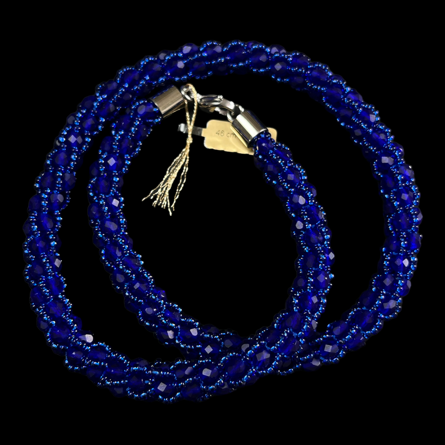 Collier spirale au crochet en perles Miyuki, cobalt, 46 cm
