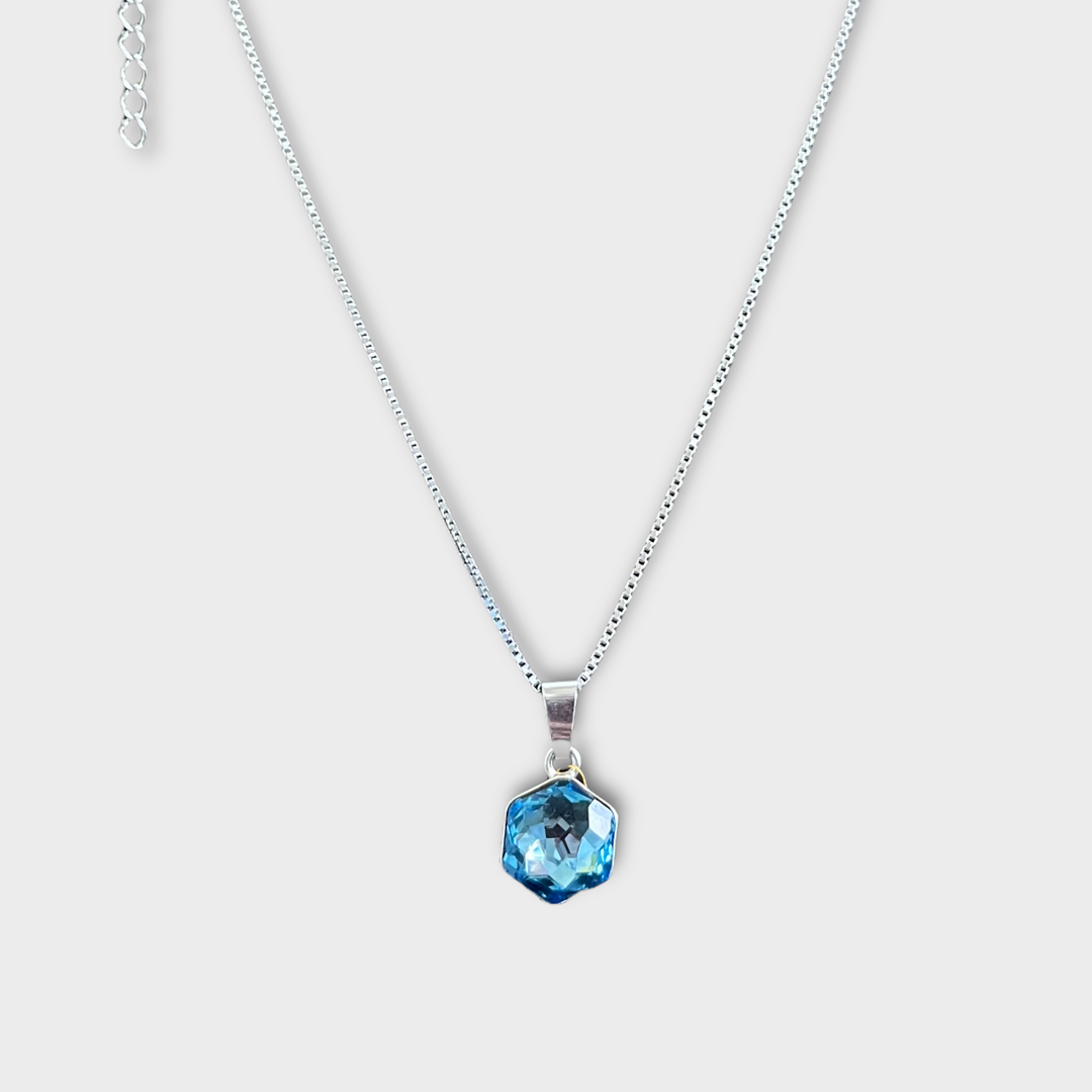 Necklace with Swarovski crystals, light blue, rhodium-plated silver, HONEY