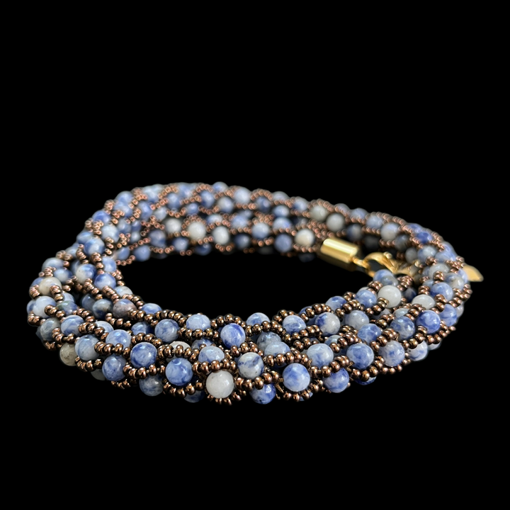 Crochet necklace in sodalite and Miyuki beads, 50 cm