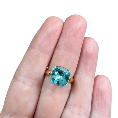 Ring with Swarovski crystals, KIM collection, turquoise blue, gold-plated silver