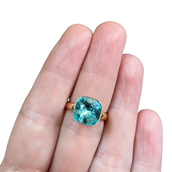 Bague avec cristaux Swarovski, collection KIM, bleu turquoise, argent doré