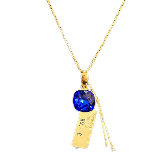 Collier avec cristaux Swarovski, collection KIM, bleu outremer, argent doré