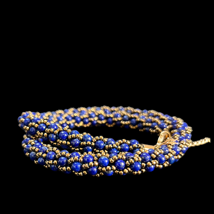 Crochet necklace in lapis lazuli and Miyuki beads, 49 cm