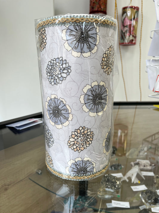 Laminated fabric lampshade, gray flowers