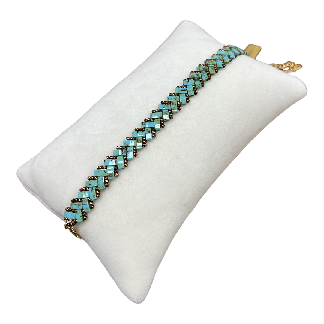 Bracelet V2 en perles Miyuki, couleur picasso turquoise