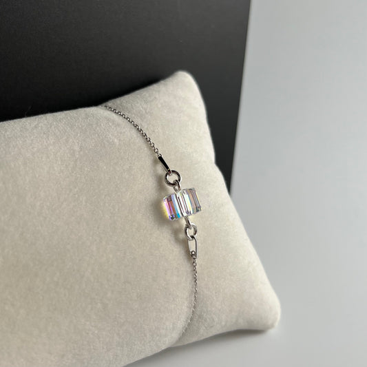 Bracelet with Swarovski crystals, AB crystal, rhodium-plated silver, SQUARE