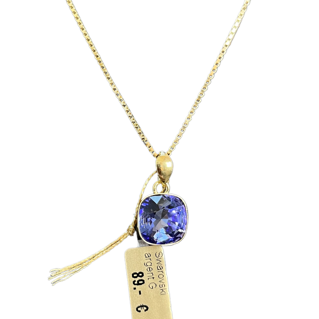 Collier avec cristaux Swarovski, collection KIM, bleu tanzanite, argent doré