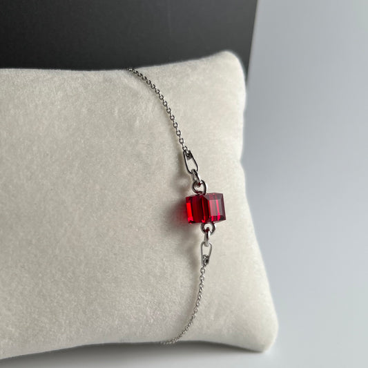 Bracelet with Swarovski crystals, dark red, rhodium-plated silver, SQUARE