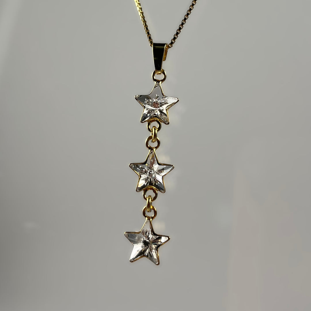 Long necklace with Swarovski crystals, gold-plated silver, crystal, STAR