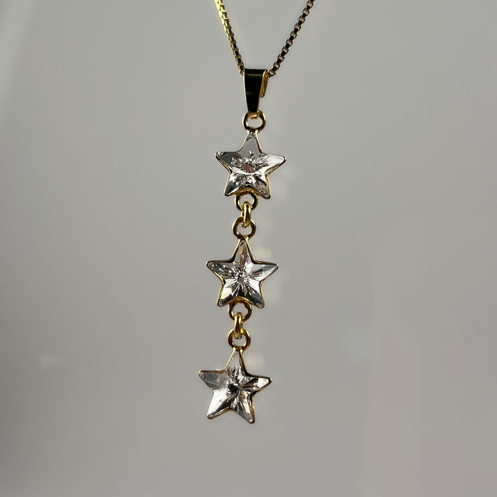 Long necklace with Swarovski crystals, gold-plated silver, crystal, STAR