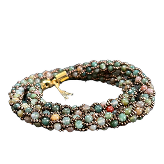 Collier spirale au crochet en perles Miyuki et agate indienne, 48 cm
