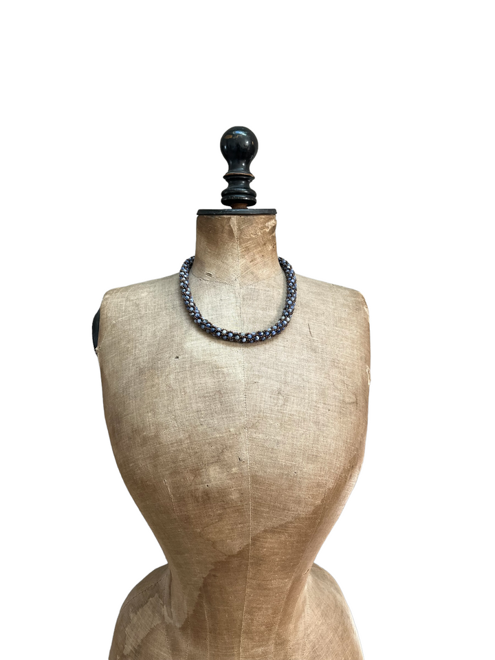 Crochet necklace in sodalite and Miyuki beads, 50 cm