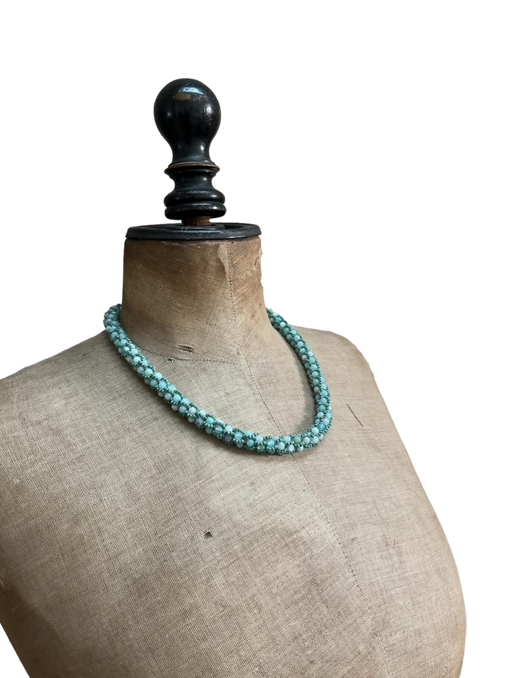 Crochet necklace in agate and Miyuki beads, 47 cm